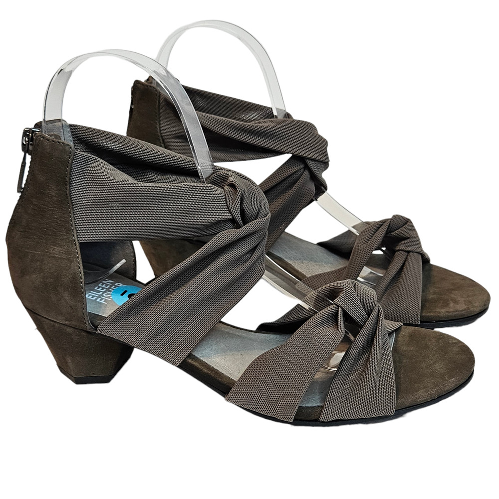 Eileen Fisher Gray Joy Knotted Zip Sandals Women's 6.5 Minimalist Casual Weekend